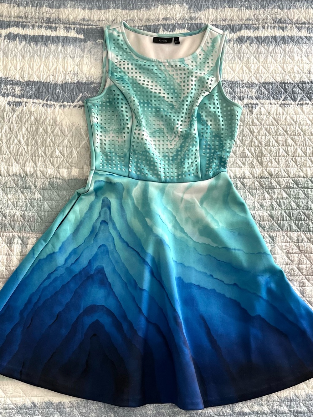 APT. 9 Aqua & Navy Ombre Fit-and-Flare Dress 10047